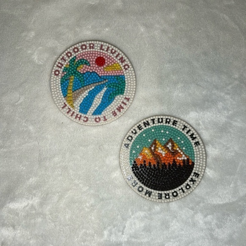 Completed Diamond Art Coasters Camping Set! Set of 2!